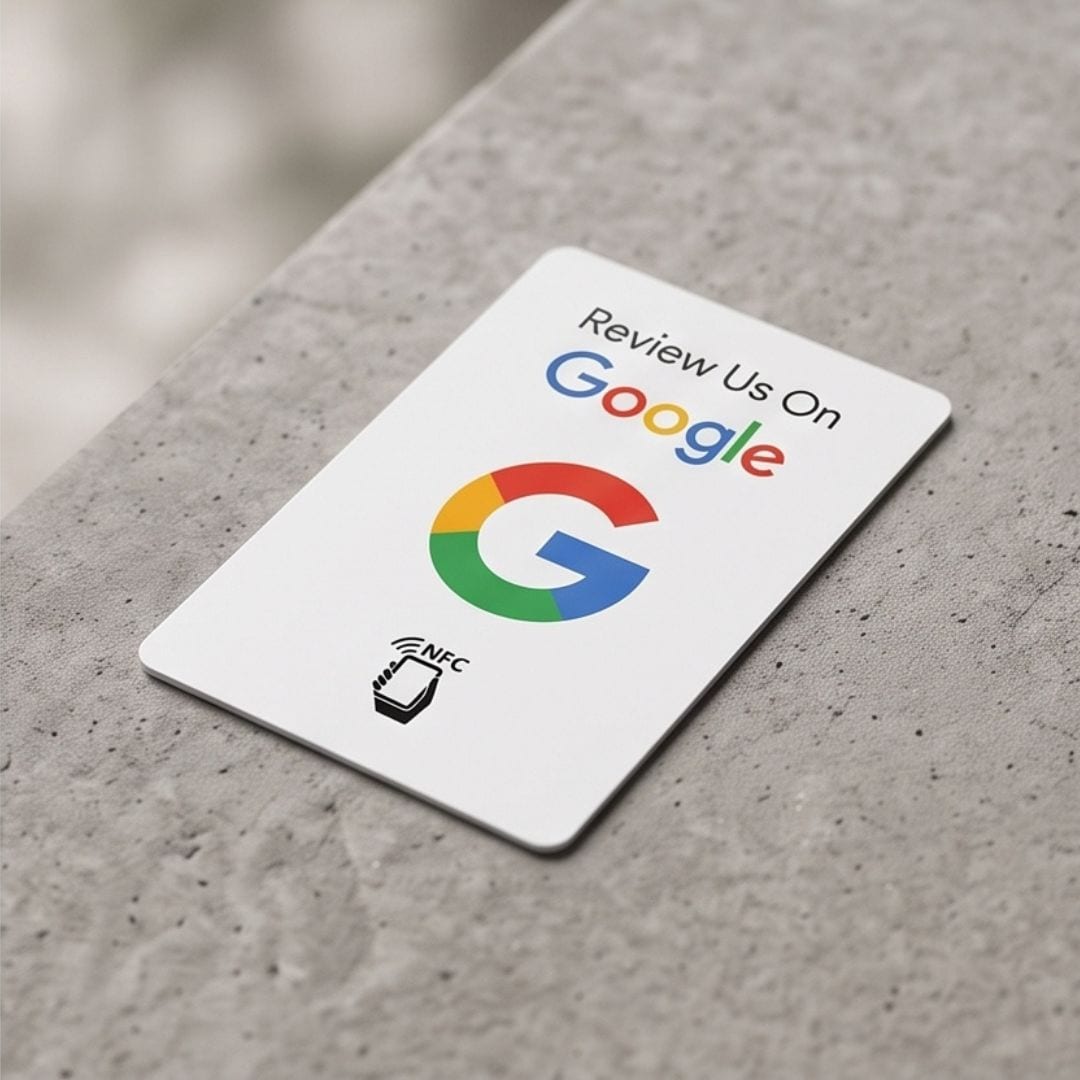 Karta na Google recenze — bílá varianta, pohled ze strany