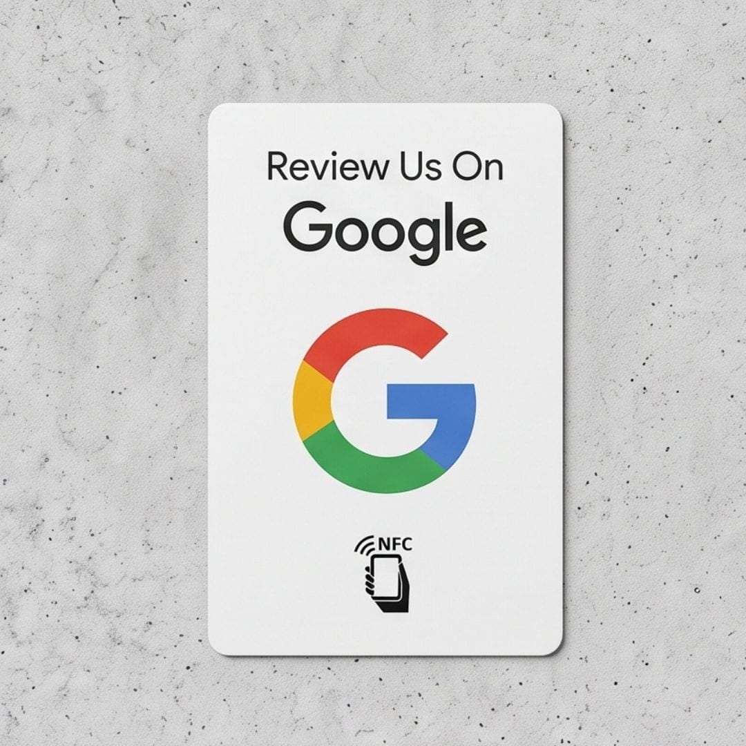 Karta na Google recenze — bílá varianta, pohled shora