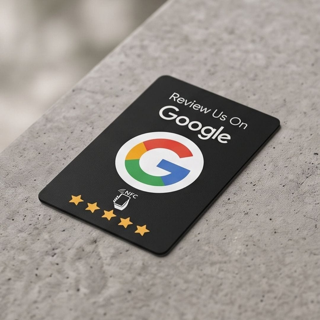 Karta na Google recenze — černá varianta, pohled ze strany