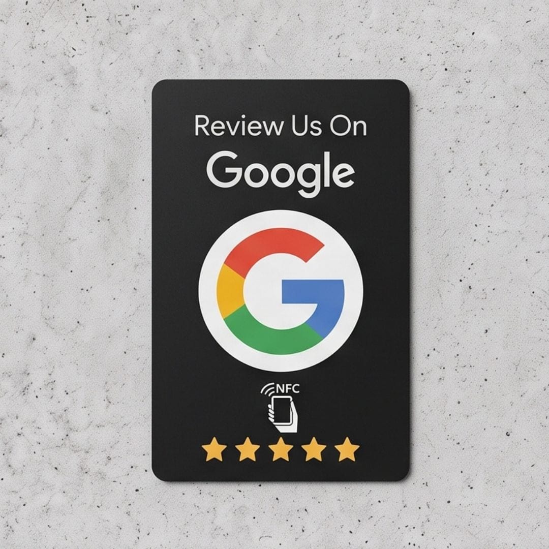 Karta na Google recenze — černá varianta, pohled shora